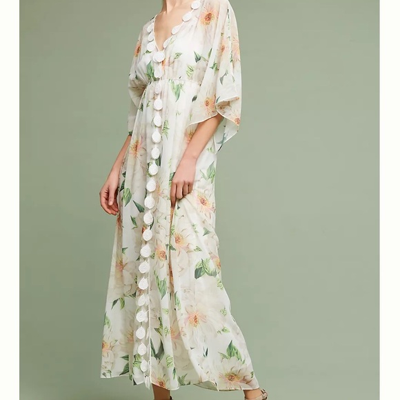 Farm Rio x Anthropologie Dahlia Boho White Chiffon Floral Maxi Dress Size S - Picture 12 of 15